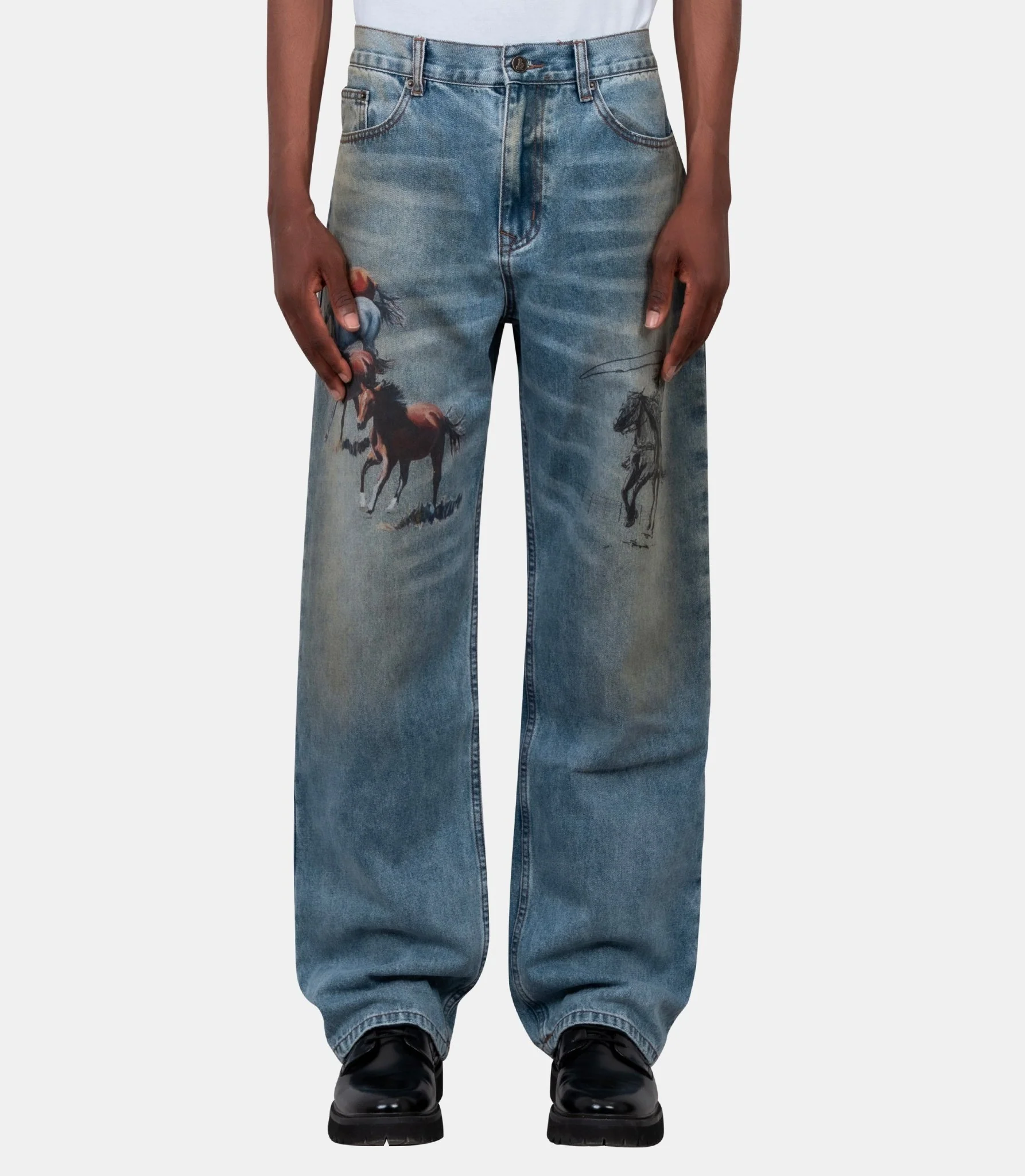 Pantalon denim all over print