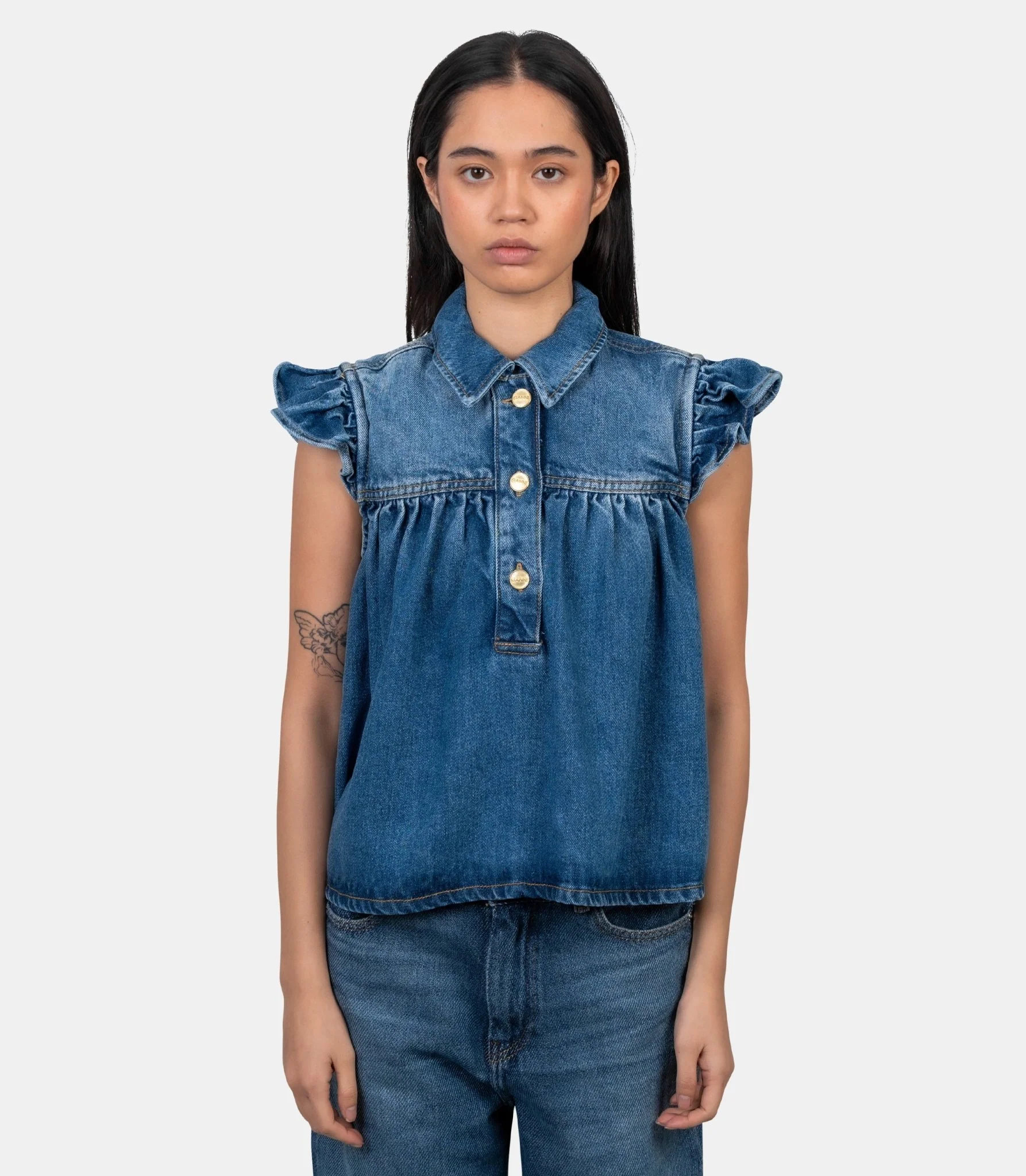 Top à volants en denim