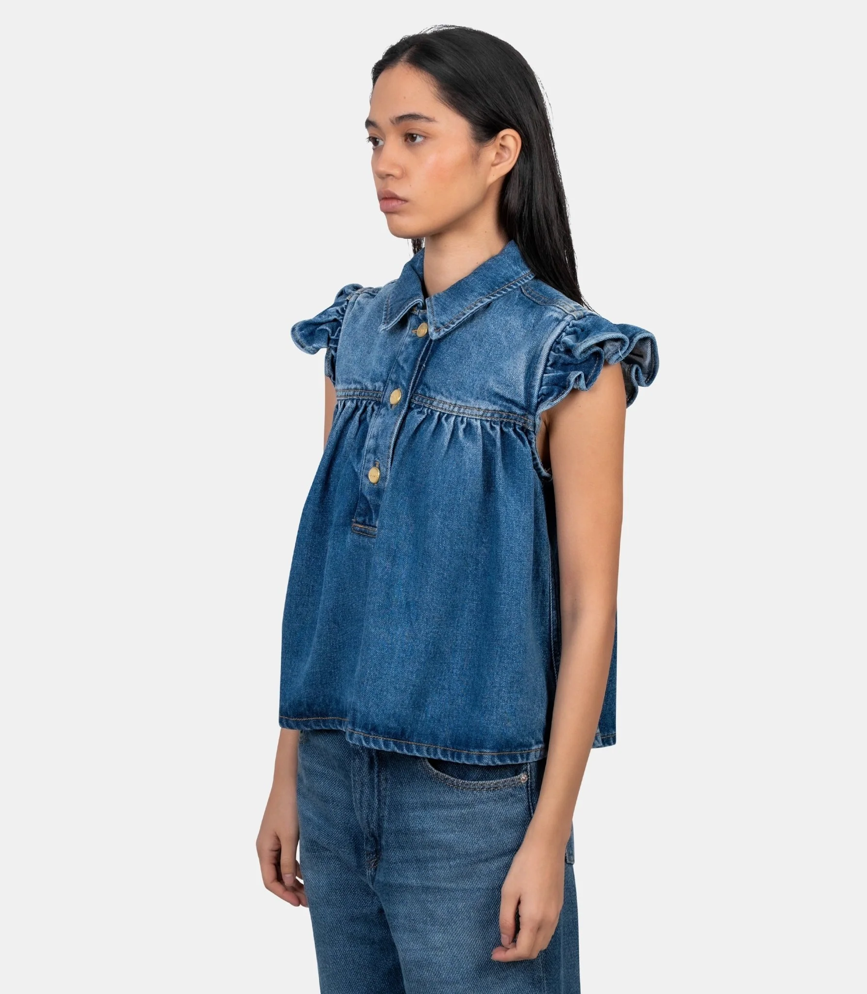 Top à volants en denim - Image 2