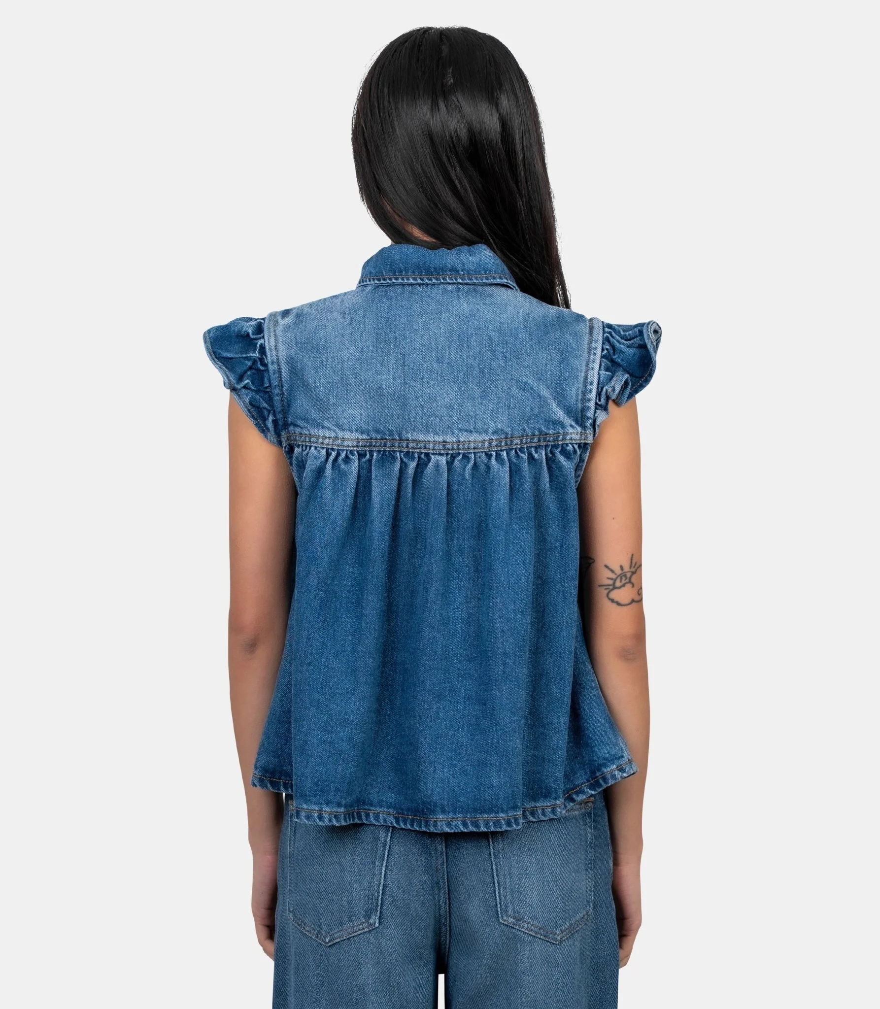 Top à volants en denim - Image 3