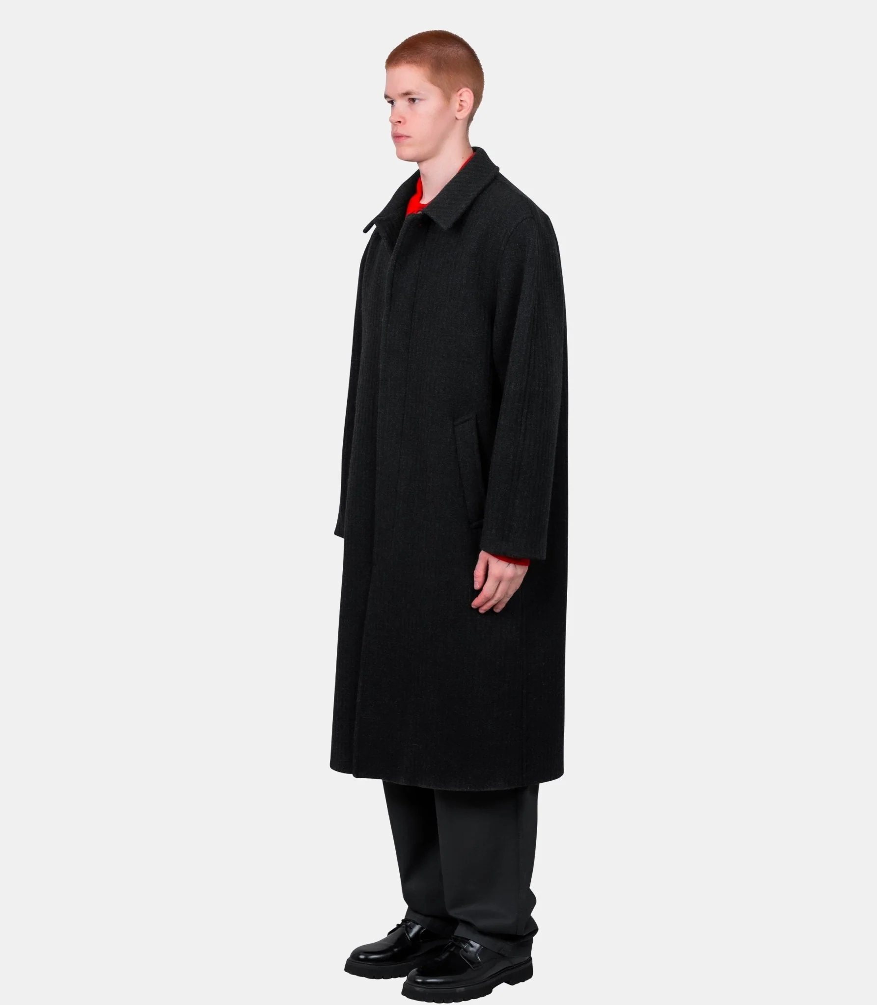 Manteau long en tweed de laine à col chemise - Image 3